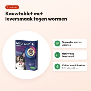 Krka Milprazon kauwtabletten kat 16 mg/40 mg – 2 tabletten, leversmaak – voordelen