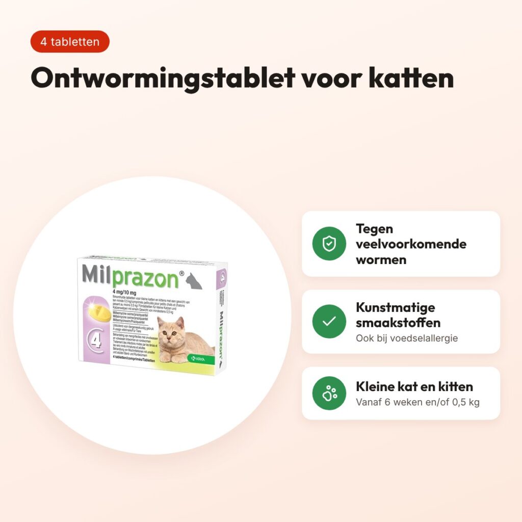 Krka Milprazon ontworming kleine kat en kitten 4 mg/10 mg – 4 tabletten – voordelen