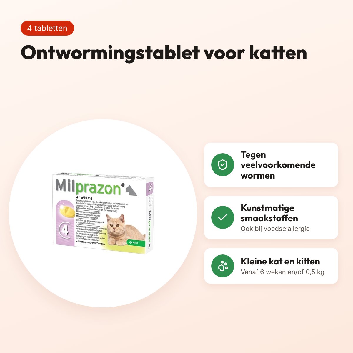 Krka Milprazon ontworming kleine kat en kitten 4 mg/10 mg – 4 tabletten – voordelen