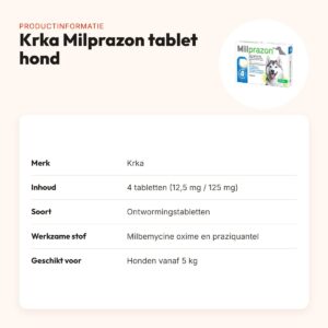 Krka Milprazon ontwormingstabletten hond vanaf 5 kg 12,5 mg – 4 tabletten – productinformatie