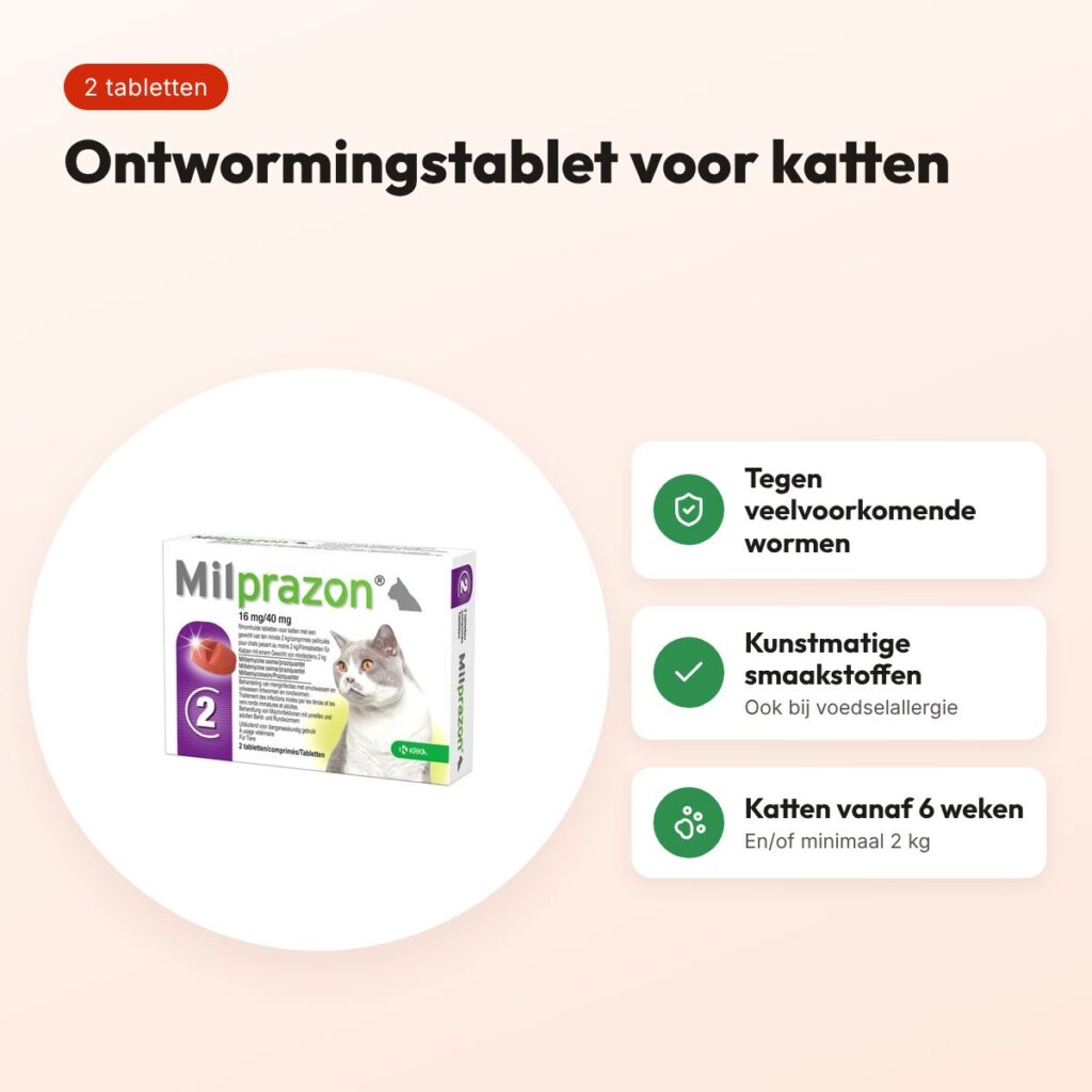 Krka Milprazon ontwormingstabletten kat 16 mg/40 mg – 2 tabletten – voordelen