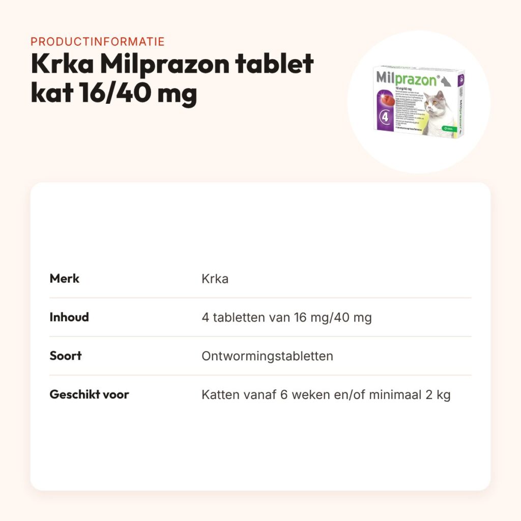 Krka Milprazon ontwormingstabletten kat 16 mg/40 mg – 4 tabletten – productinformatie