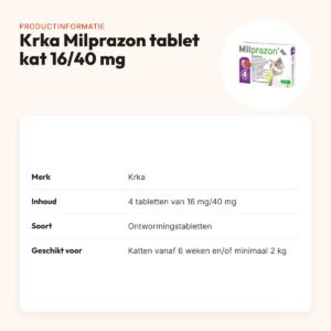 Krka Milprazon ontwormingstabletten kat 16 mg/40 mg – 4 tabletten – productinformatie