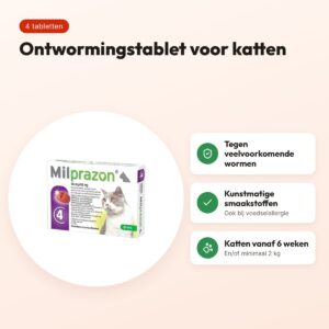 Krka Milprazon ontwormingstabletten kat 16 mg/40 mg – 4 tabletten – voordelen