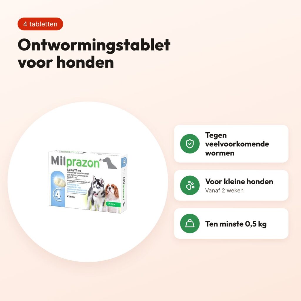 Krka Milprazon ontwormingstabletten kleine hond 0,5 kg 2,5 mg – 4 tabletten – voordelen