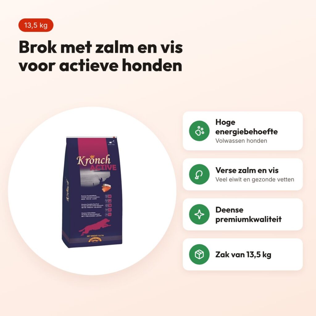 Kronch hondenvoer Active Adult 13,5 kg – zalm en vis, hoge energiebehoefte – voordelen