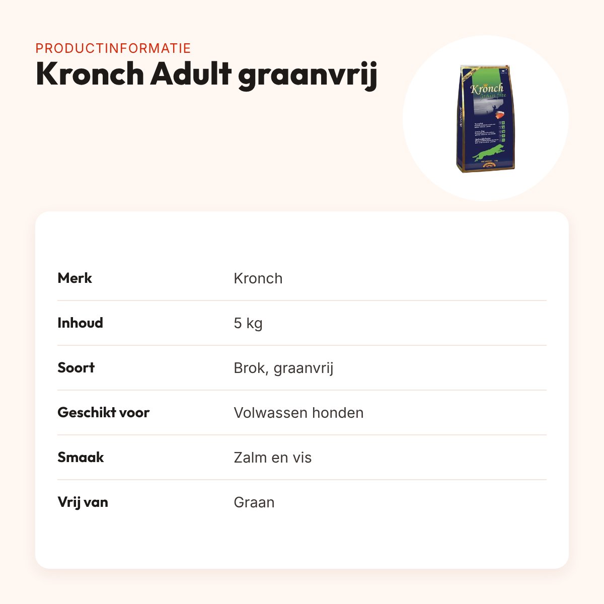 Kronch hondenvoer Adult graanvrij 5 kg – verse zalm en vis – productinformatie
