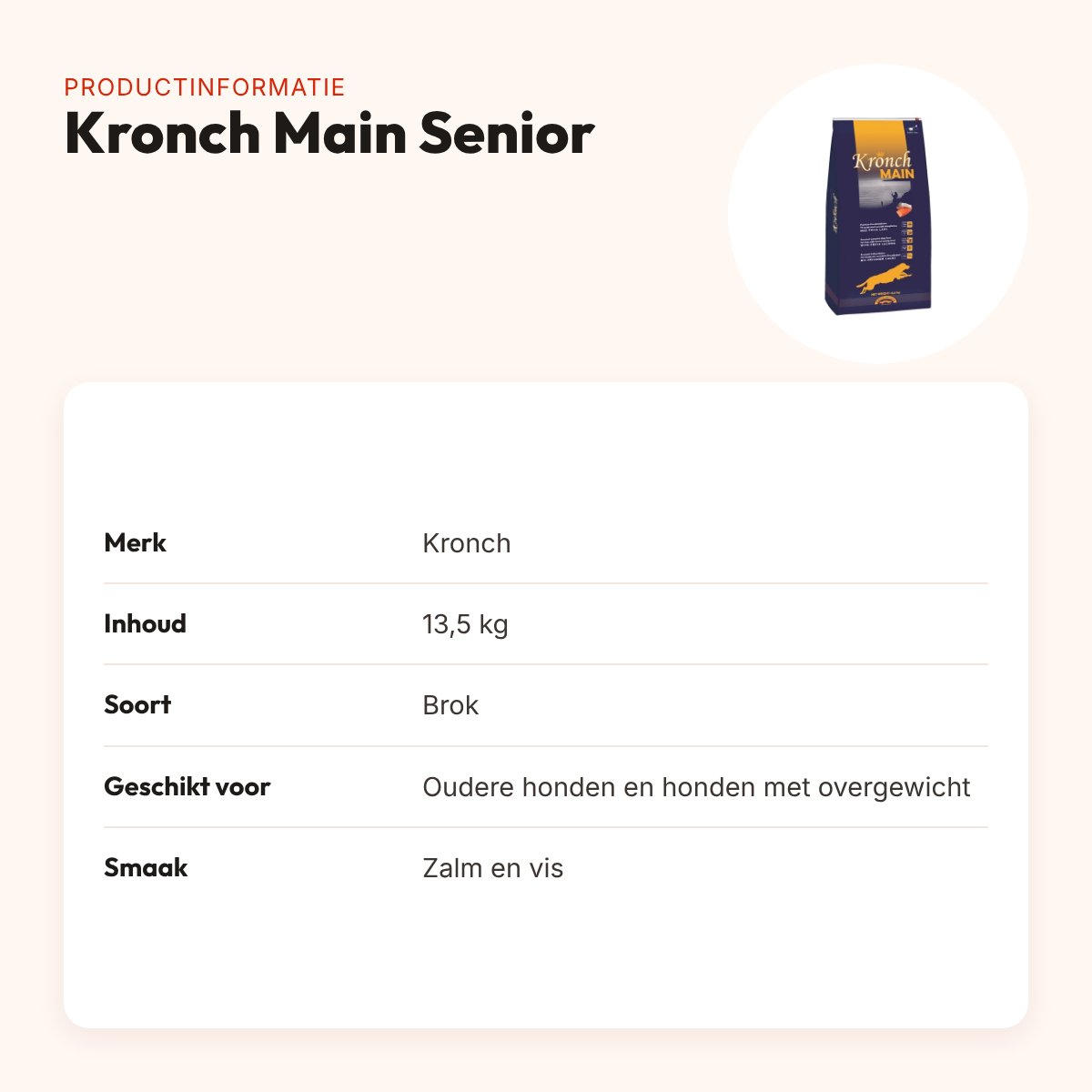 Kronch hondenvoer Main Senior 13,5 kg – zalm en vis, licht verteerbaar – productinformatie