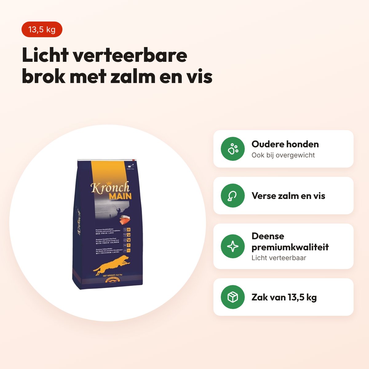 Kronch hondenvoer Main Senior 13,5 kg – zalm en vis, licht verteerbaar – voordelen