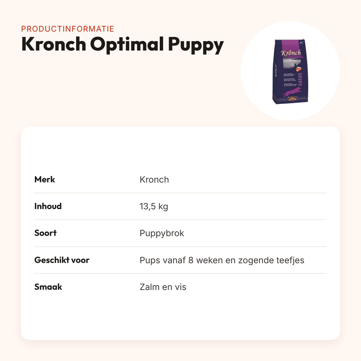 Kronch hondenvoer Optimal Puppy 13,5 kg – zalm en vis, licht verteerbaar – productinformatie