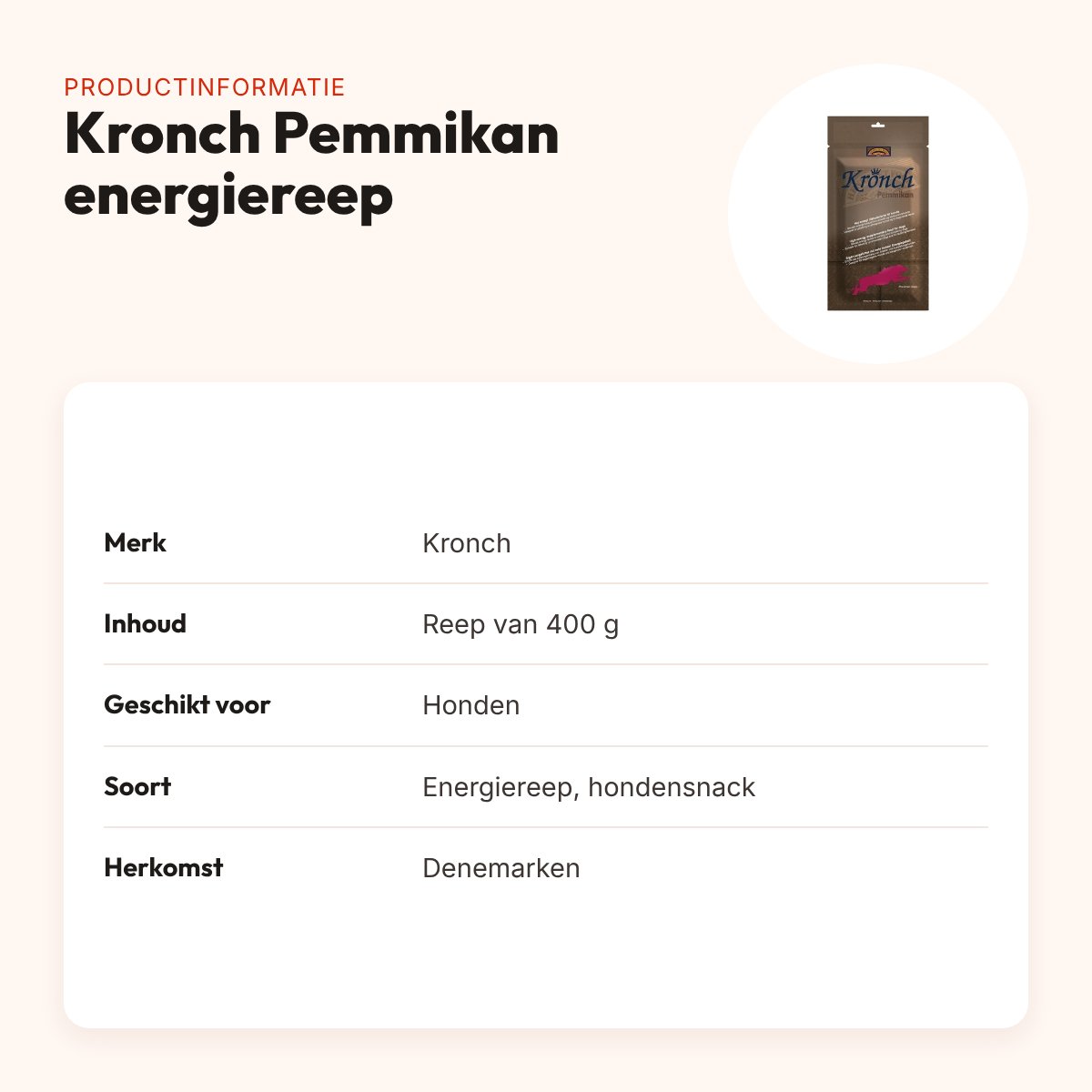 Kronch Pemmikan energiereep 400 g – hondensnack met vetten en eiwitten – productinformatie
