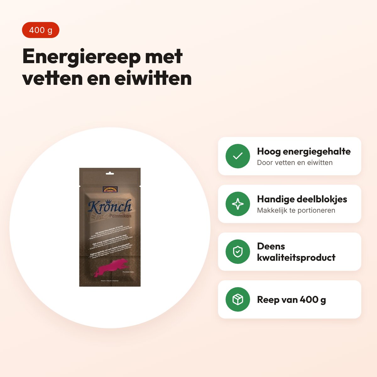Kronch Pemmikan energiereep 400 g – hondensnack met vetten en eiwitten – voordelen