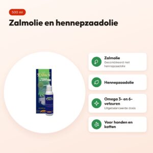 Kronch Salmoca zalmolie en hennepzaadolie 500 ml – hond en kat – voordelen