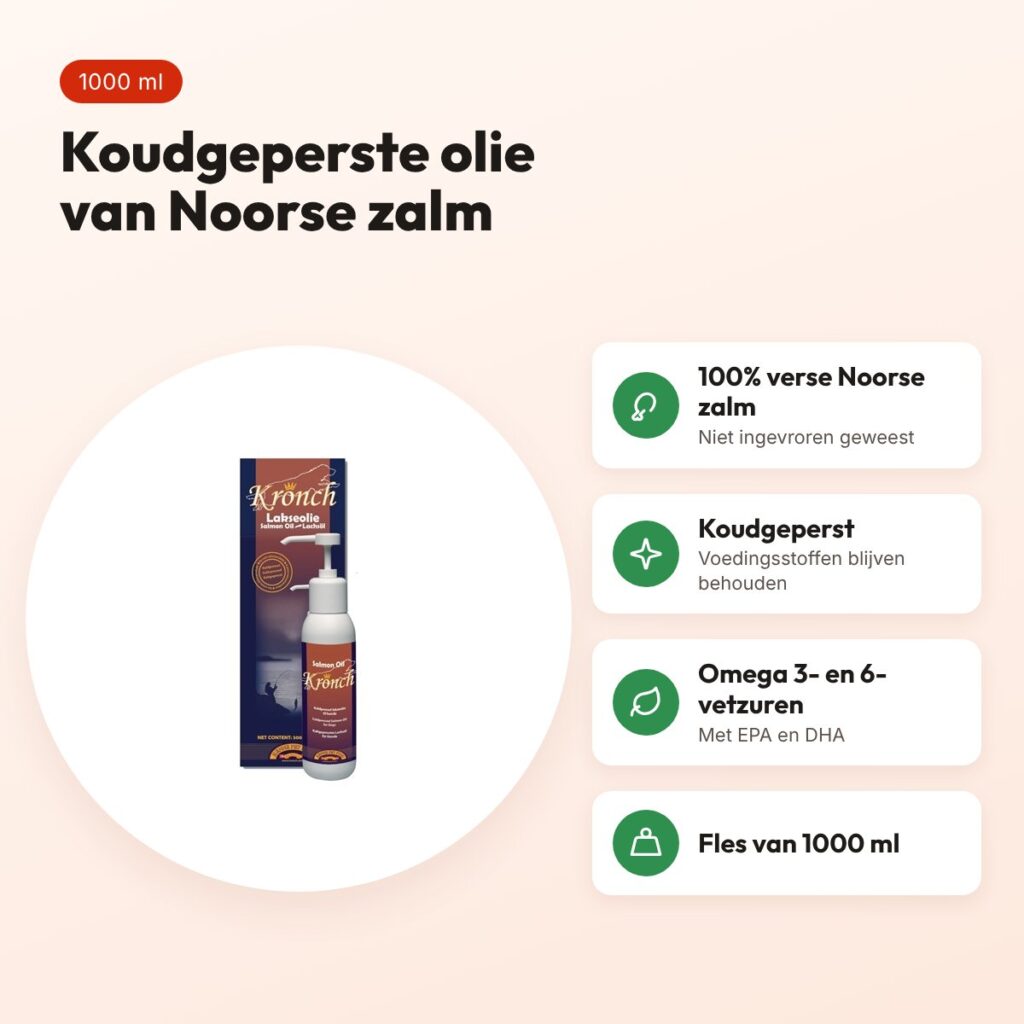 Kronch zalmolie hond 1000 ml – koudgeperst, 100% Noorse zalm – voordelen