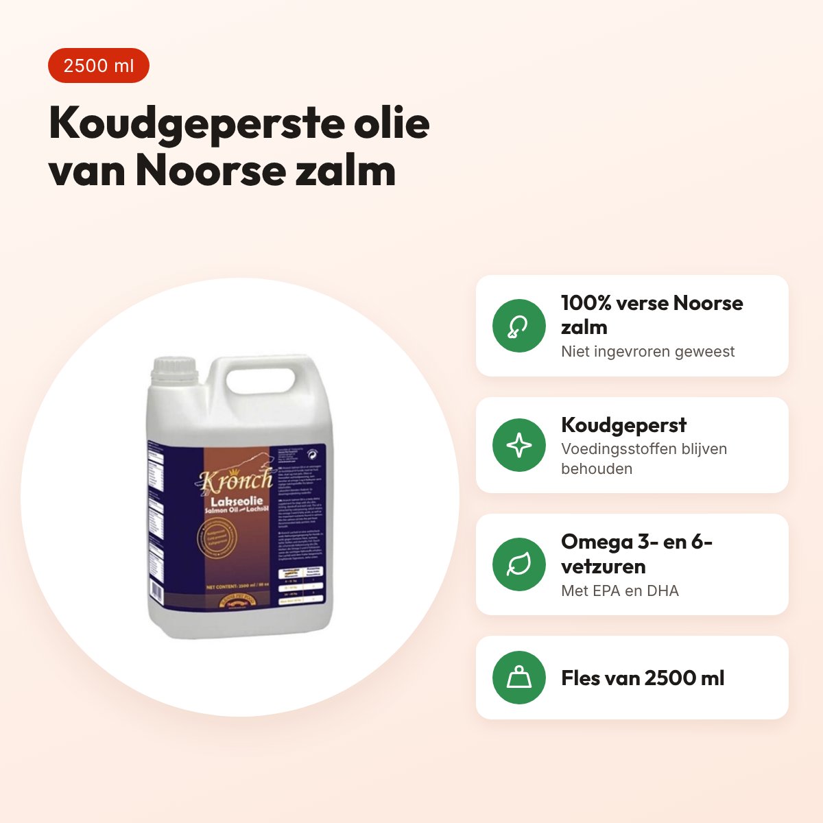 Kronch zalmolie hond 2500 ml – koudgeperst, 100% Noorse zalm – voordelen