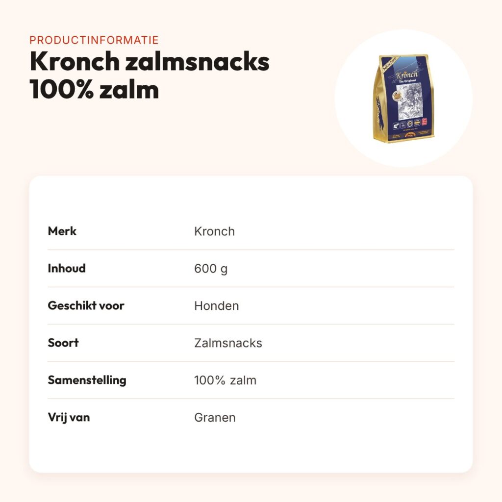 Kronch zalmsnacks 100% zalm 600 g – granenvrij voor honden – productinformatie