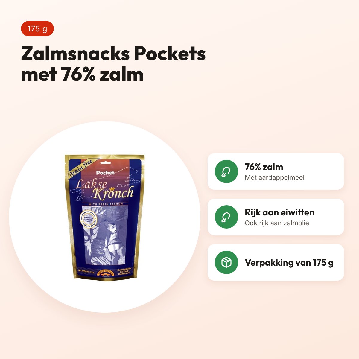 Kronch zalmsnacks Pockets 175 g – 76% zalm voor honden – voordelen