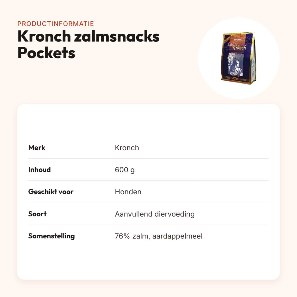 Kronch zalmsnacks Pockets 600 g – 76% zalm voor honden – productinformatie