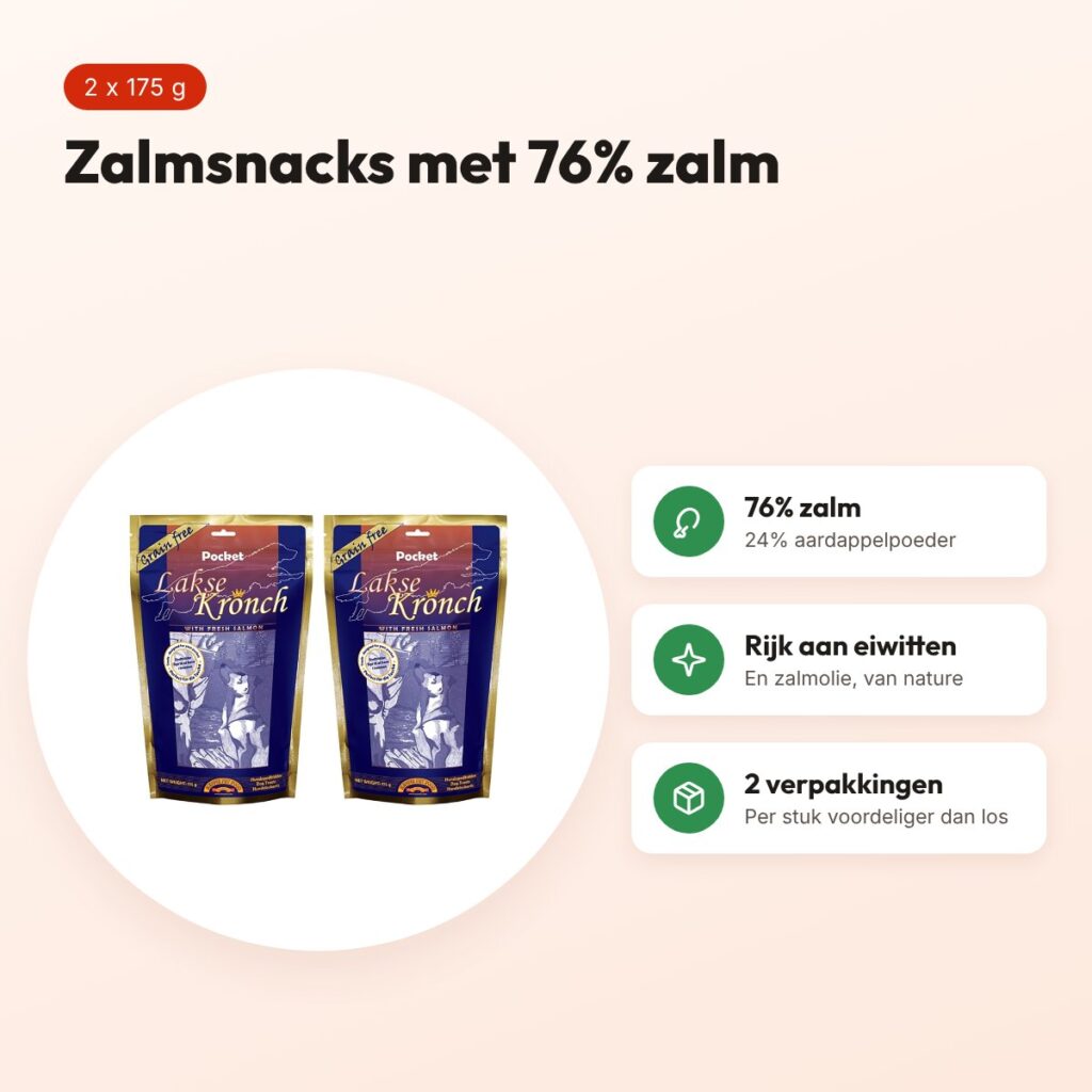 Kronch zalmsnacks pockets hond 175 g (76% zalm) – multipack 2 stuks – voordelen
