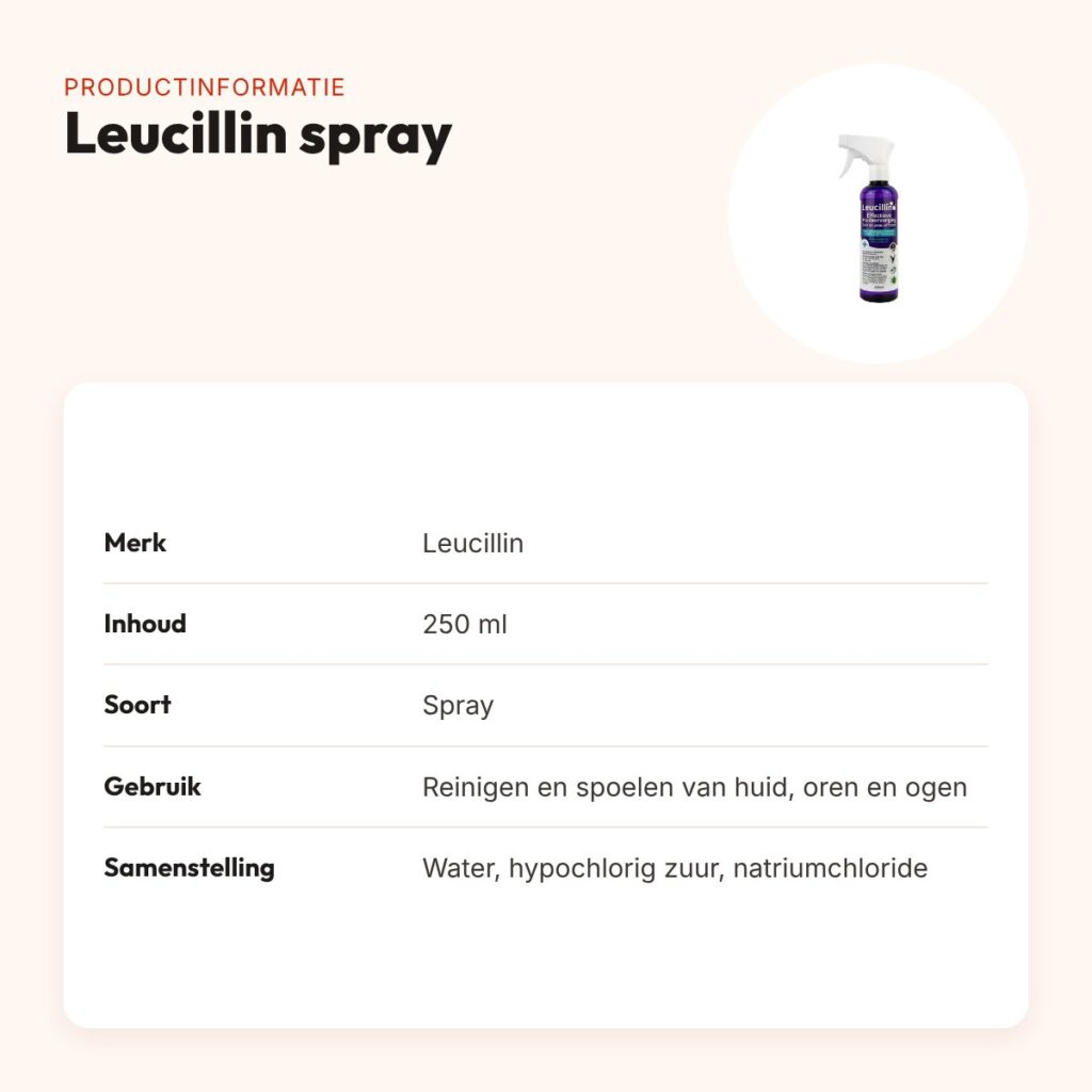 Leucillin spray 250 ml – voor huid, oren en ogen van dieren – productinformatie