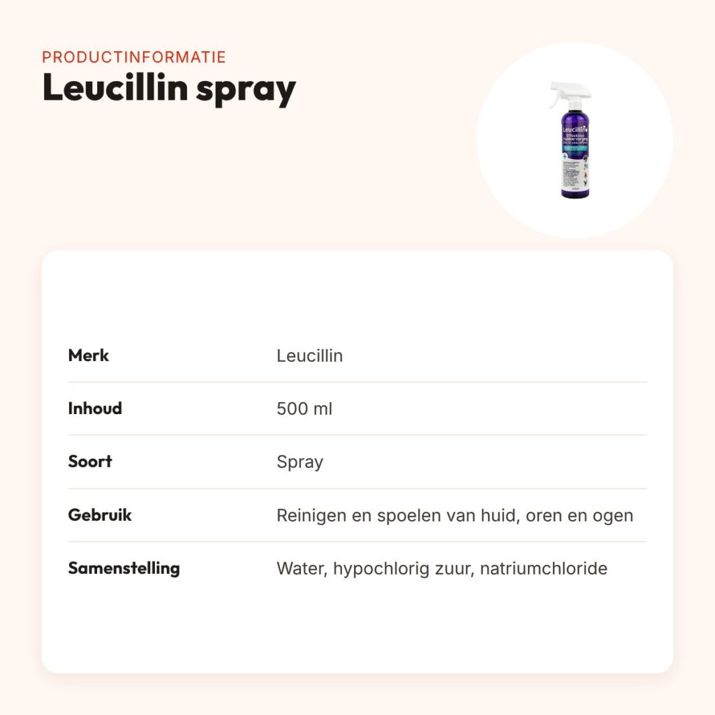 Leucillin spray 500 ml – reinigt huid, oren en ogen – productinformatie