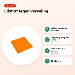 Lickimat Buddy Oranje 20 x 20 cm – likmat voor honden – voordelen