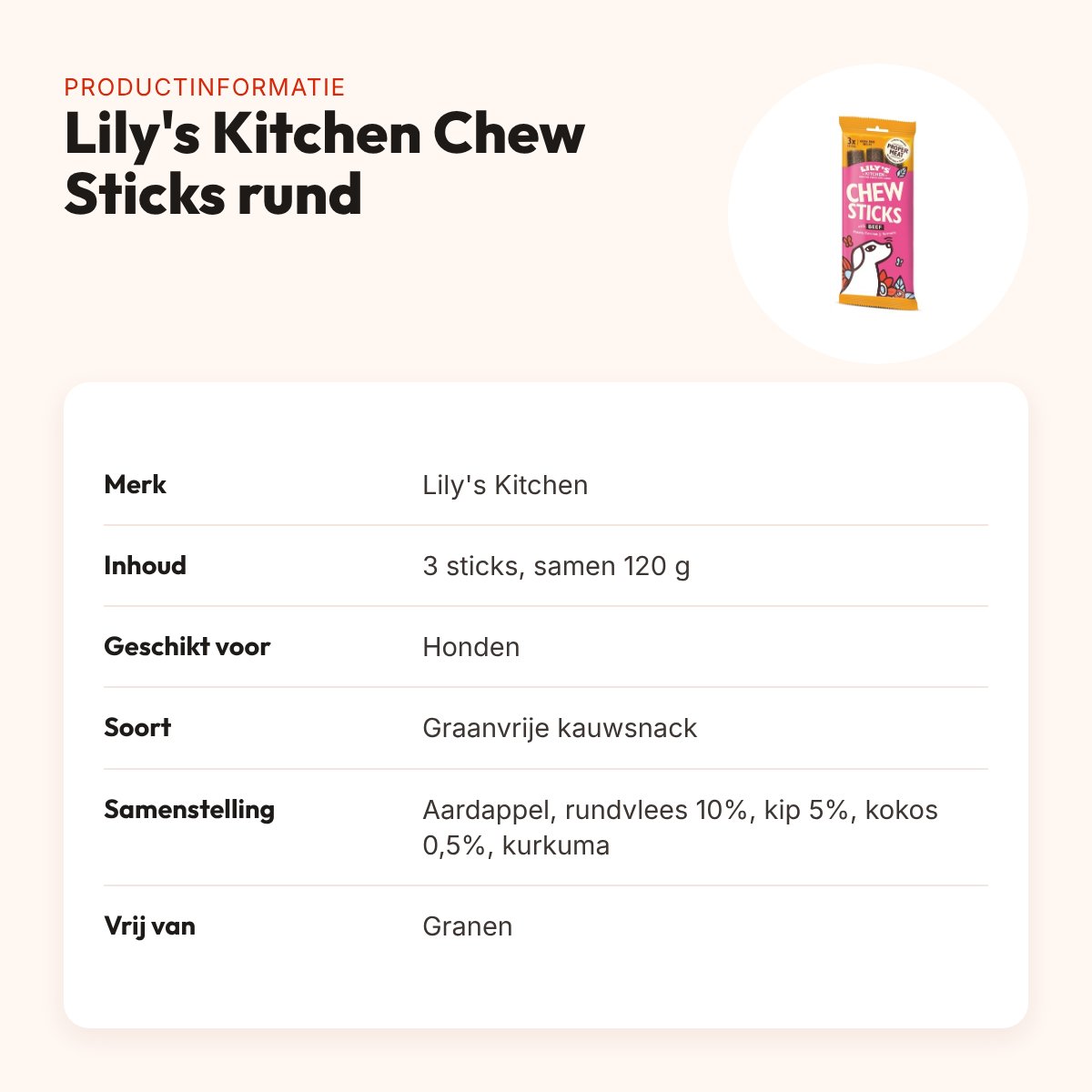 Lily's Kitchen chew sticks rundvlees 120 g – graanvrije hondensnack – productinformatie