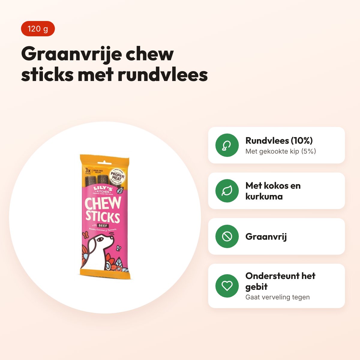 Lily's Kitchen chew sticks rundvlees 120 g – graanvrije hondensnack – voordelen