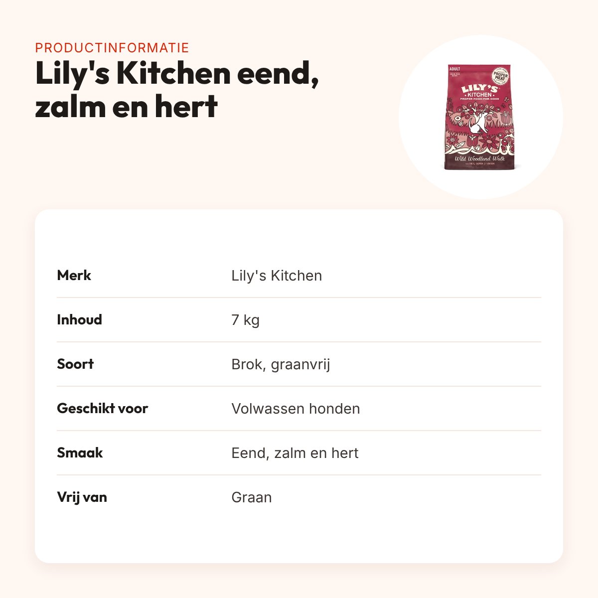 Lily's Kitchen hondenvoer Adult eend, zalm en hert 7 kg – graanvrij – productinformatie