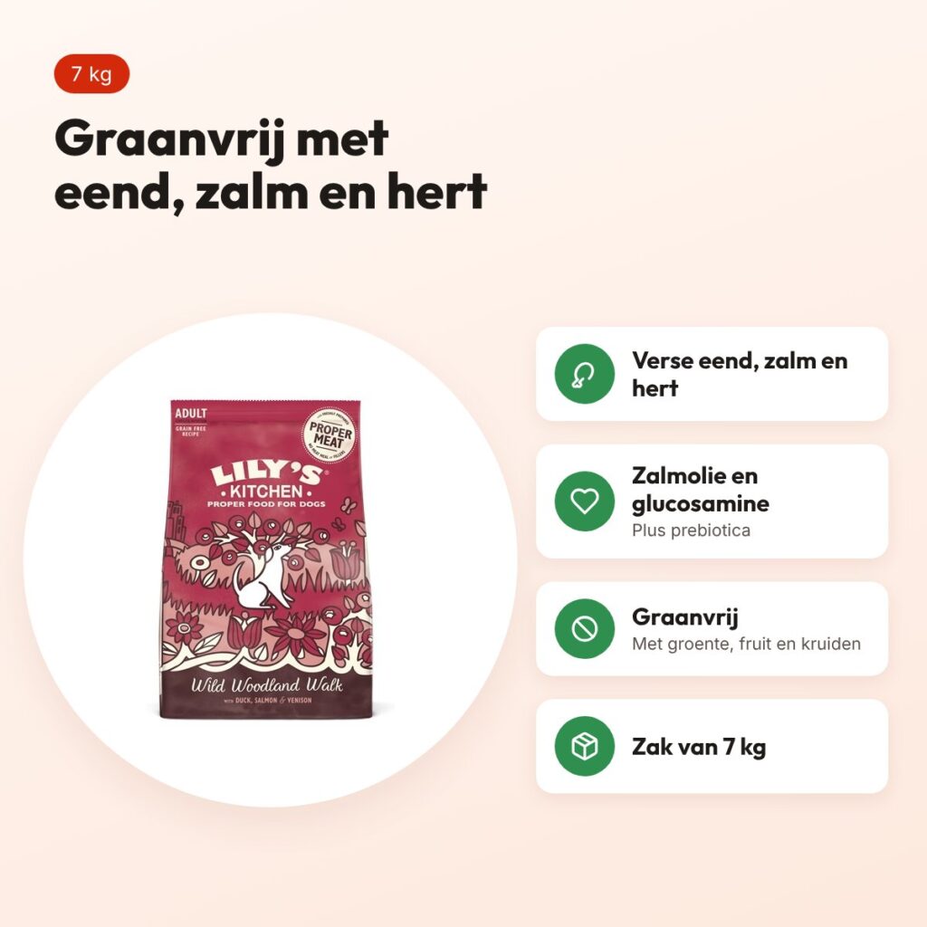 Lily's Kitchen hondenvoer Adult eend, zalm en hert 7 kg – graanvrij – voordelen