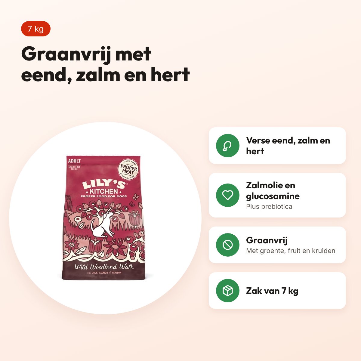 Lily's Kitchen hondenvoer Adult eend, zalm en hert 7 kg – graanvrij – voordelen