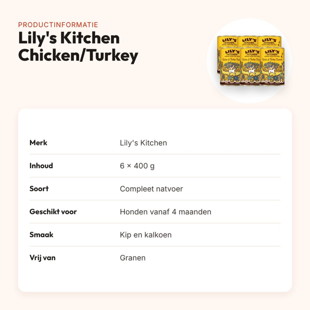 Lily's Kitchen hondenvoer Chicken/Turkey Casserole 6 x 400 g – graanvrij – productinformatie