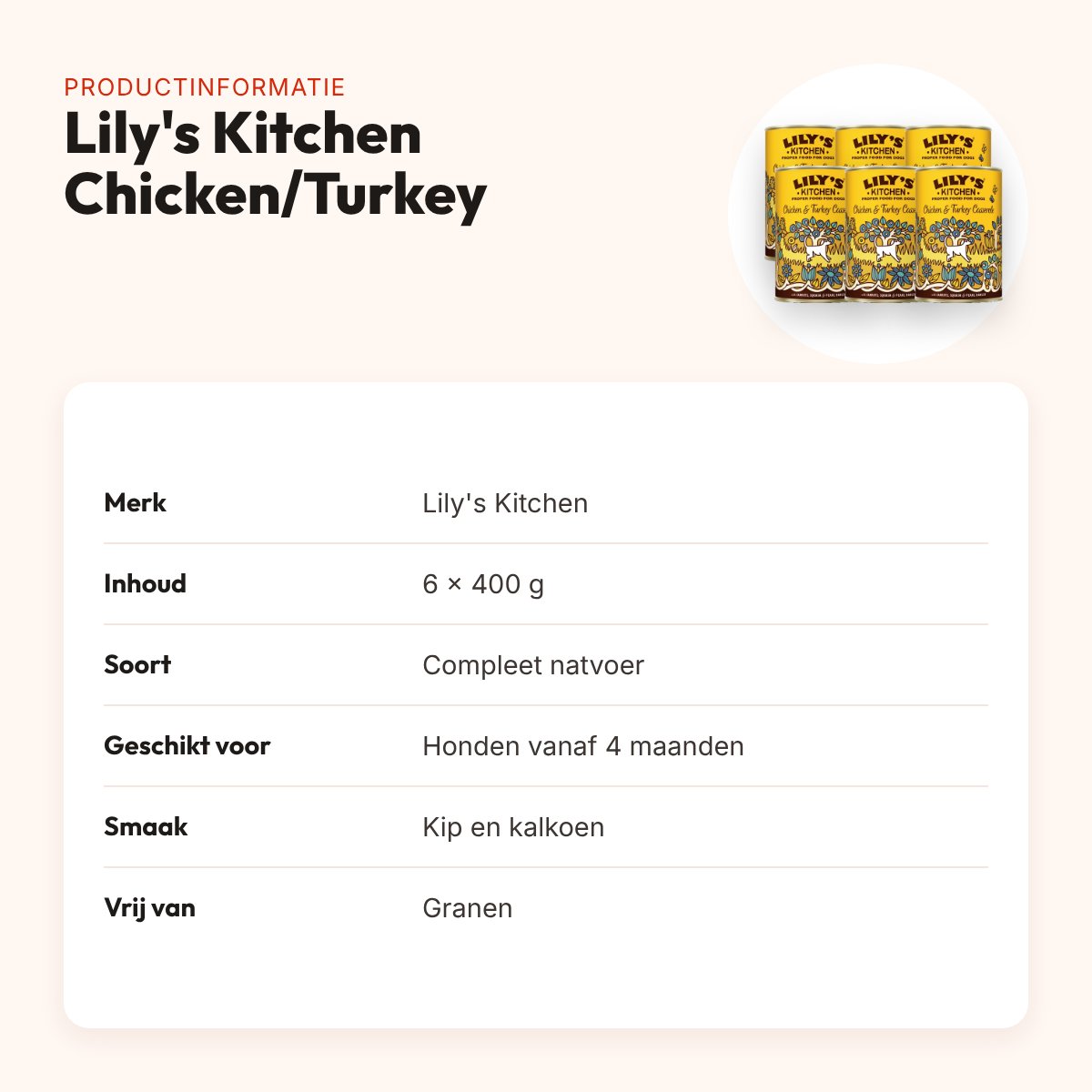 Lily's Kitchen hondenvoer Chicken/Turkey Casserole 6 x 400 g – graanvrij – productinformatie