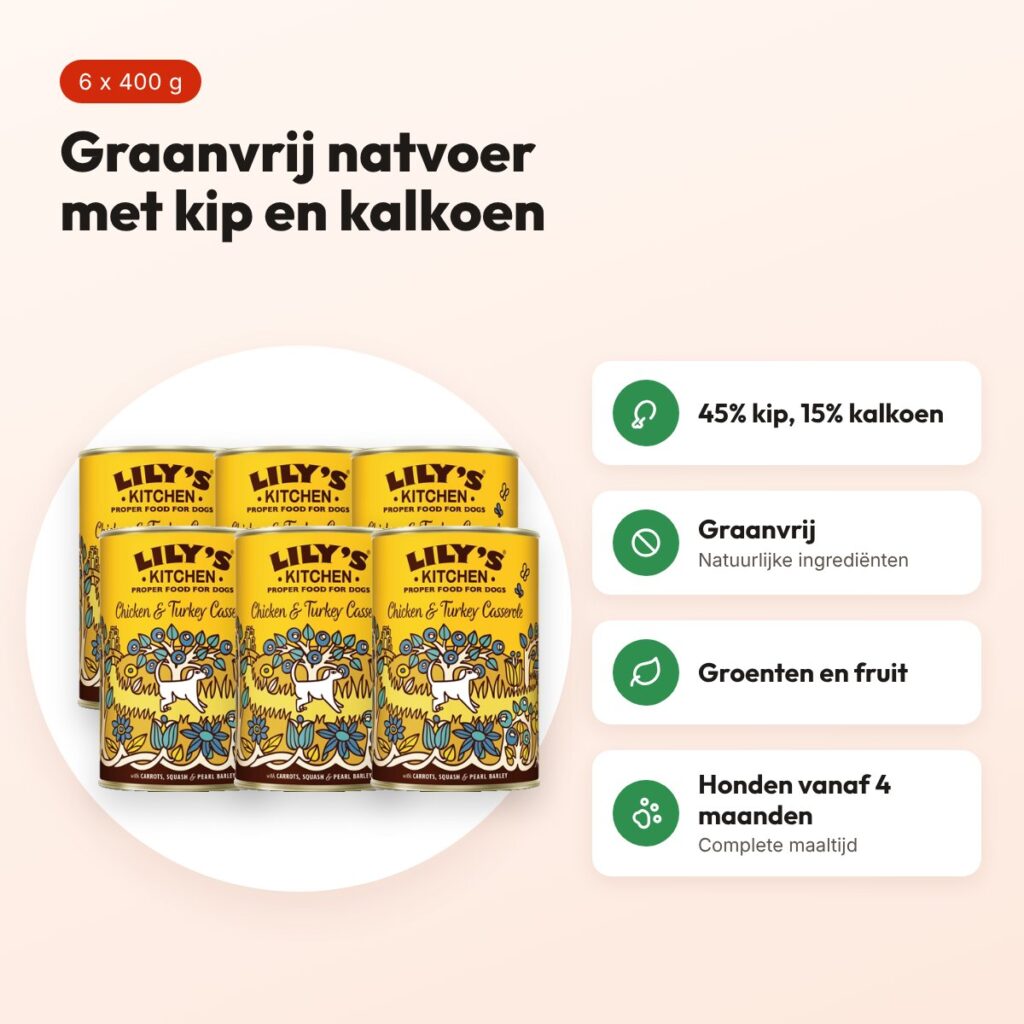 Lily's Kitchen hondenvoer Chicken/Turkey Casserole 6 x 400 g – graanvrij – voordelen