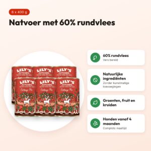 Lily's Kitchen hondenvoer Cottage Pie 6 x 400 g – natvoer met rund – voordelen