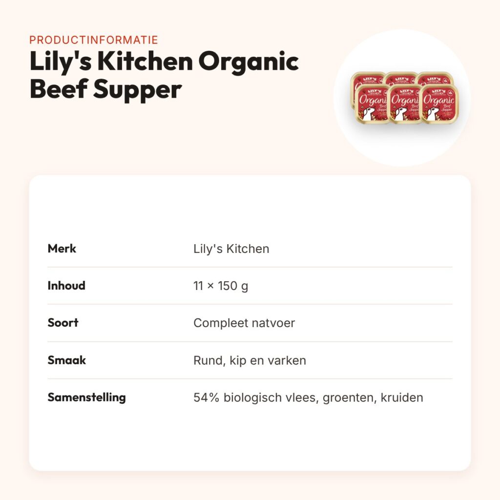 Lily's Kitchen hondenvoer Organic Beef Supper 11 x 150 g – natvoer – productinformatie