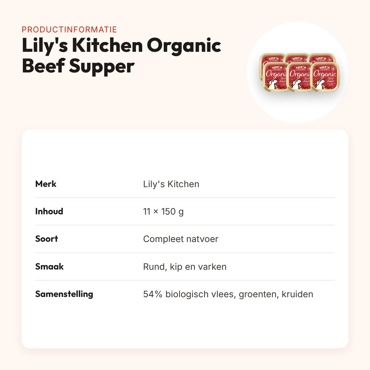 Lily's Kitchen hondenvoer Organic Beef Supper 11 x 150 g – natvoer – productinformatie
