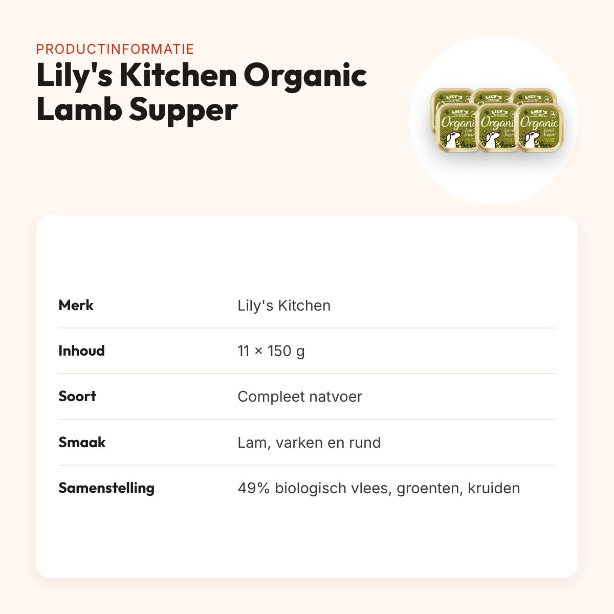 Lily's Kitchen hondenvoer Organic Lamb Supper 11 x 150 g – natvoer – productinformatie