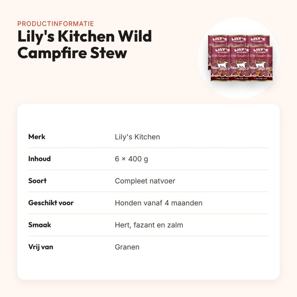 Lily's Kitchen hondenvoer Wild Campfire Stew 6 x 400 g – hert, fazant, zalm – productinformatie