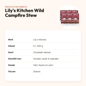 Lily's Kitchen hondenvoer Wild Campfire Stew 6 x 400 g – hert, fazant, zalm – productinformatie