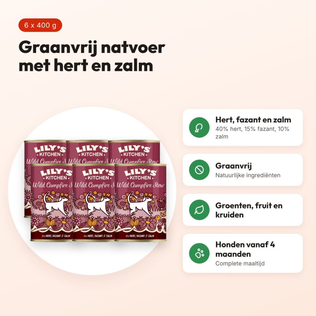 Lily's Kitchen hondenvoer Wild Campfire Stew 6 x 400 g – hert, fazant, zalm – voordelen