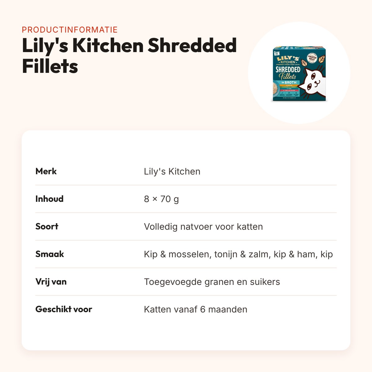 Lily's Kitchen kattenvoer Shredded Fillets multipack 8 x 70 g – productinformatie