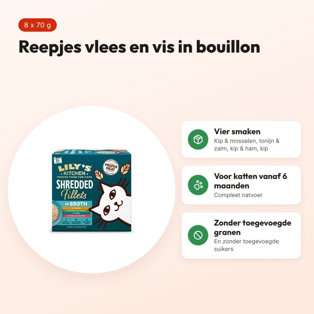 Lily's Kitchen kattenvoer Shredded Fillets multipack 8 x 70 g – voordelen