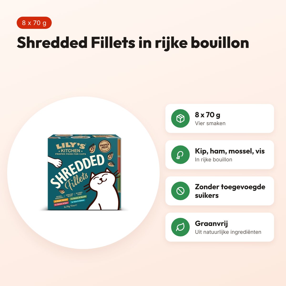 Lily's Kitchen kattenvoer Shredded Fillets multipack 8 x 70 g – voordelen