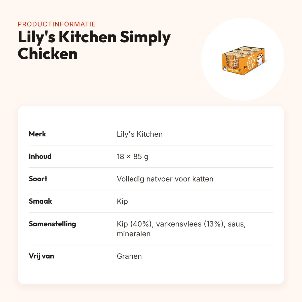 Lily's Kitchen kattenvoer Simply Chicken Tasty Cuts in Gravy 18 x 85 g – productinformatie