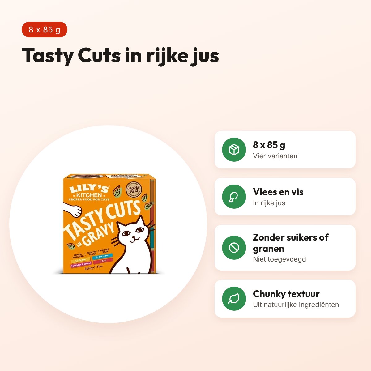 Lily's Kitchen kattenvoer Tasty Cuts in gravy multipack 8 x 85 g – voordelen