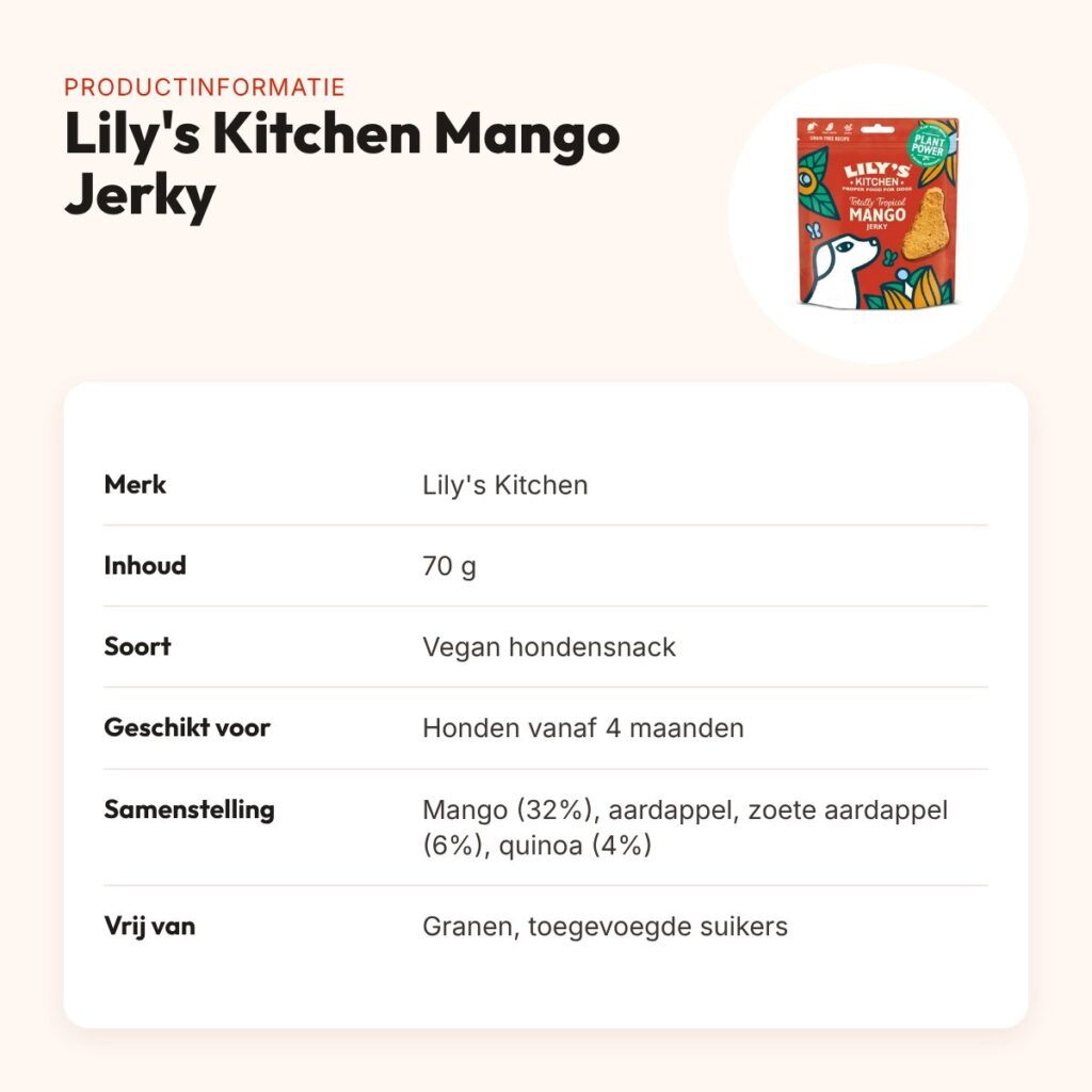 Lily's Kitchen Totally Tropical Mango Jerky 70 g – vegan hondensnack – productinformatie