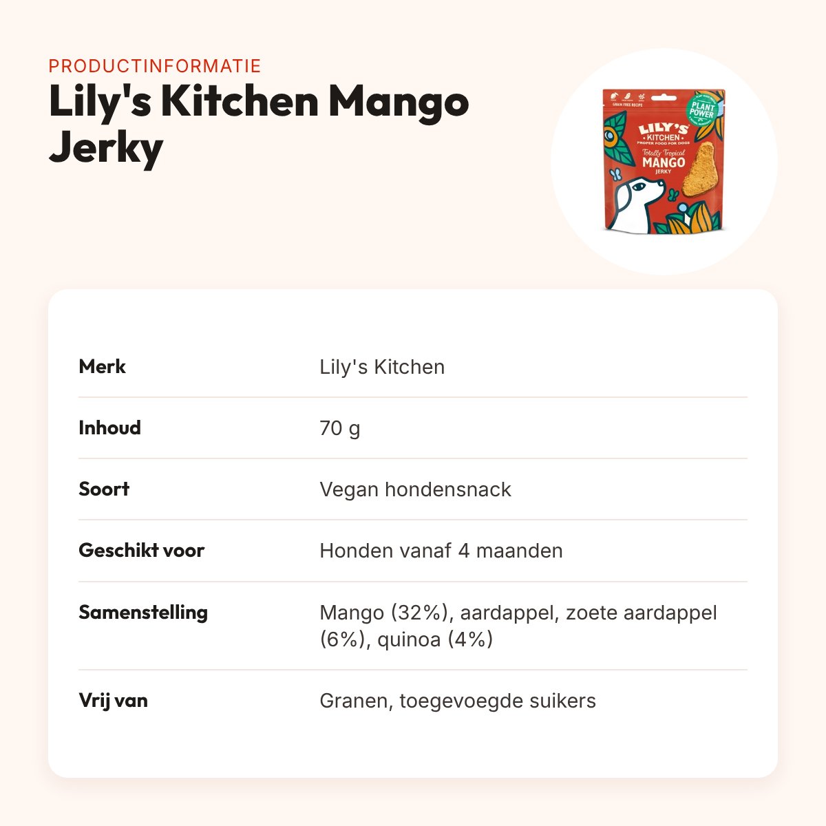 Lily's Kitchen Totally Tropical Mango Jerky 70 g – vegan hondensnack – productinformatie