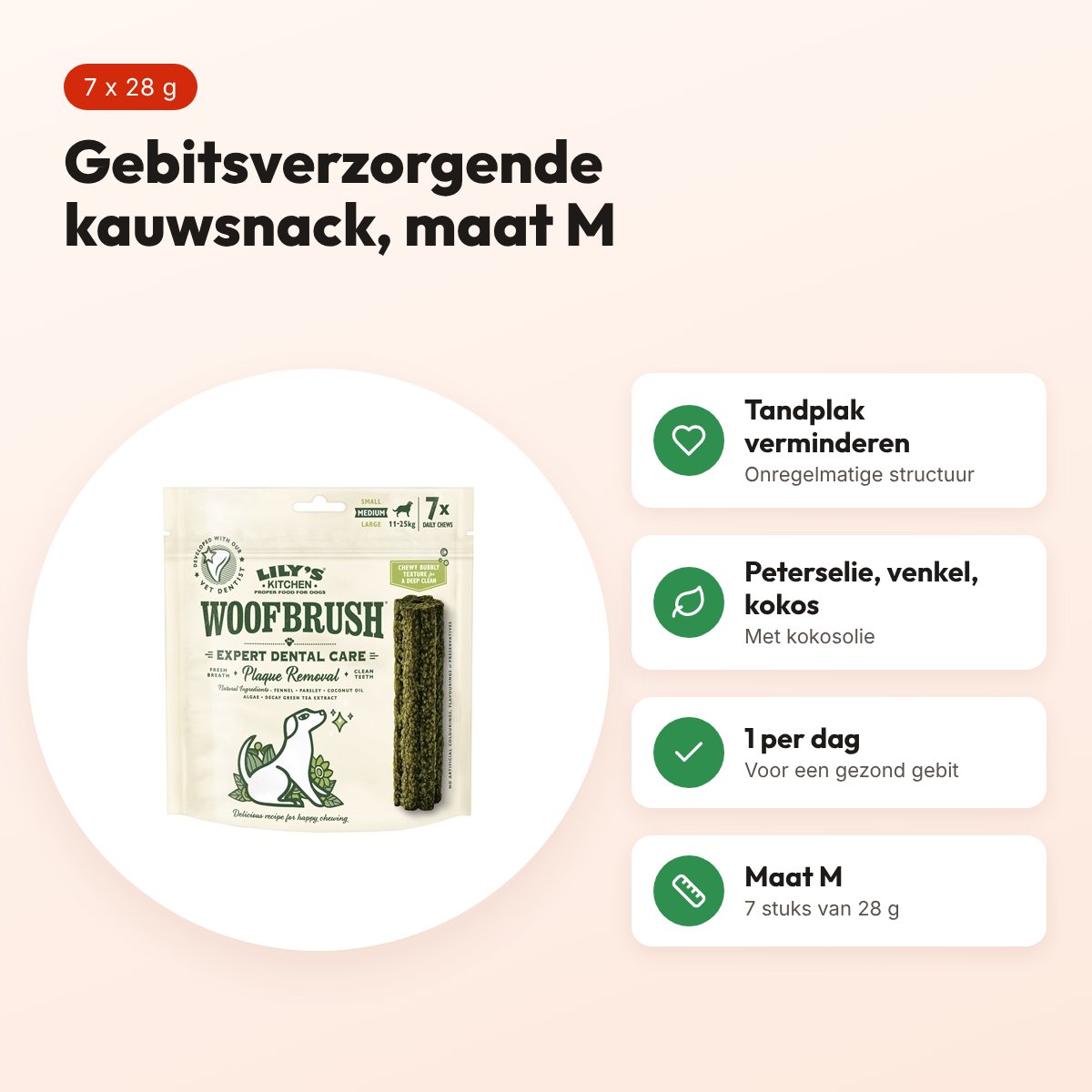 Lily's Kitchen Woofbrush Dental Care kauwsnack M 7 x 28 g – voordelen
