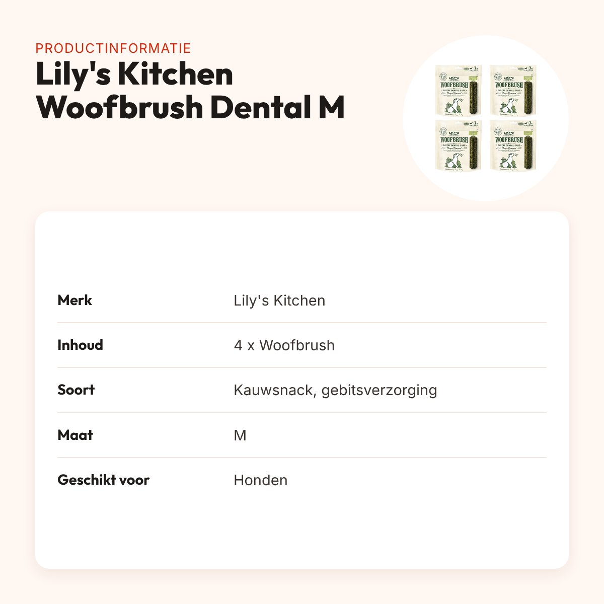 Lily's Kitchen Woofbrush Dental Care M kauwsnack hond – multipack 4 stuks – productinformatie